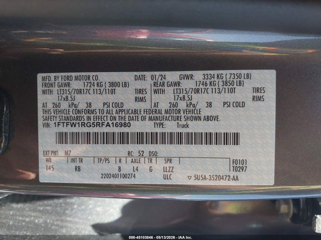 Ford F-150 Raptor 2024 1FTFW1RG5RFA16980 Image 9
