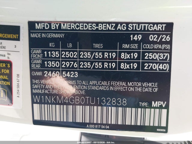 Aukcja sprzedaży 2026 Mercedes-benz Glc 300, vin: W1NKM4GB0TU132838, numer aukcji: 45103857