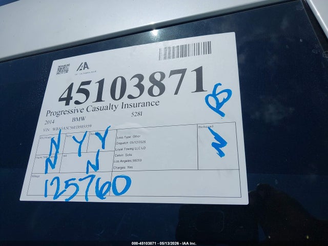 2014 Bmw 528i მანქანა იყიდება აუქციონზე, vin: WBA5A5C56ED505559, აუქციონის ნომერი: 45103871