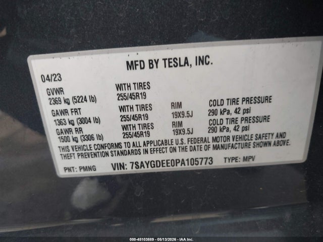 45103889 :رقم المزاد ، 7SAYGDEE0PA105773 vin ، 2023 Tesla Model Y Awd/long Range Dual Motor All-wheel Drive مزاد بيع