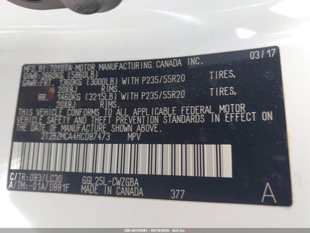 Продажа на аукционе авто 2017 Lexus Rx 350 F Sport, vin: 2T2BZMCA4HC087473, номер лота: 45103891