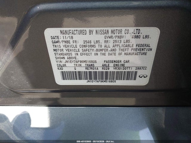 JN1EV7AP9KM516805 Infiniti Q50 3.0t Luxe