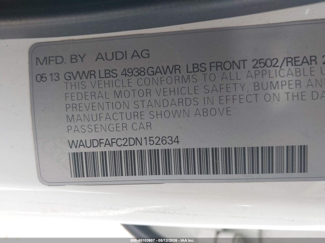 45103907 :رقم المزاد ، WAUDFAFC2DN152634 vin ، 2013 Audi A6 2.0t Premium مزاد بيع