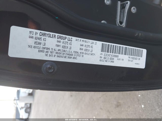 45103910 :رقم المزاد ، 2C3CCAETXCH288868 vin ، 2012 Chrysler 300c مزاد بيع