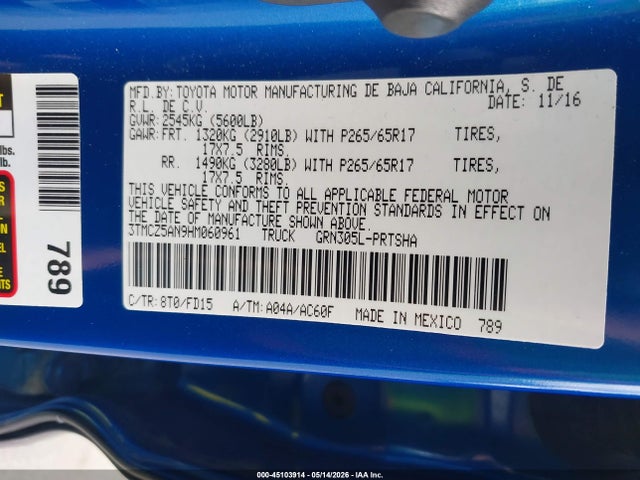 Aukcja sprzedaży 2017 Toyota Tacoma Trd Sport, vin: 3TMCZ5AN9HM060961, numer aukcji: 45103914