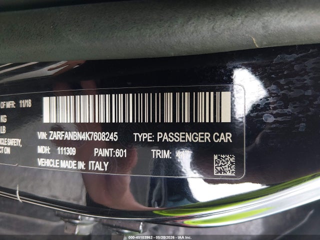 Aukcja sprzedaży 2019 Alfa Romeo Giulia Ti Sport Awd, vin: ZARFANBN4K7608245, numer aukcji: 45103962