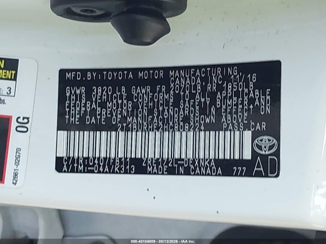 2017 Toyota Corolla Le მანქანა იყიდება აუქციონზე, vin: 2T1BURHE2HC808224, აუქციონის ნომერი: 45104009