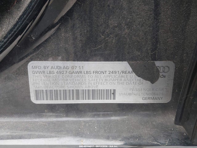 Aukcja sprzedaży 2012 Audi A4 2.0t Premium, vin: WAUBFAFL1CN005629, numer aukcji: 45104017