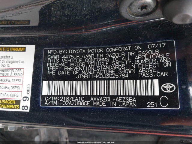 JTNB11HK0J3025784 Toyota CAMRY SE
