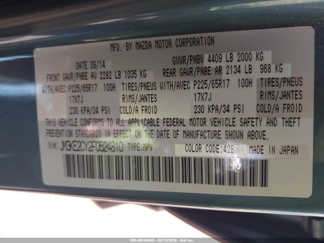 Aukcja sprzedaży 2015 Mazda Cx-5 Touring, vin: JM3KE2CY2F0524810, numer aukcji: 45104050
