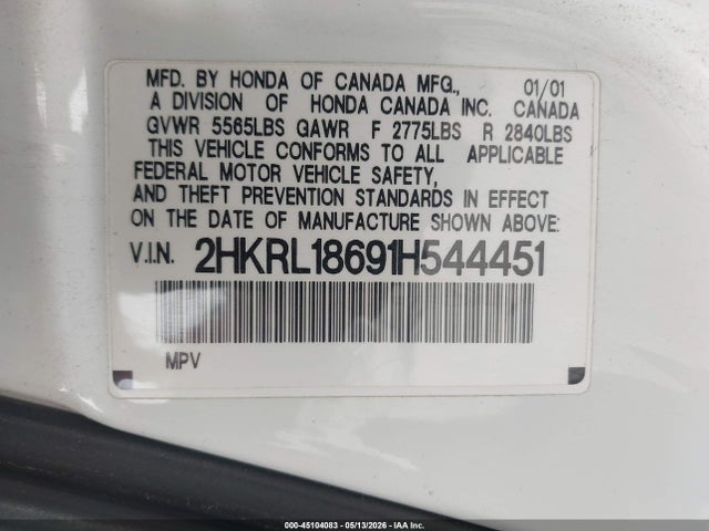 Продажа на аукционе авто 2001 Honda Odyssey Ex, vin: 2HKRL18691H544451, номер лота: 45104083