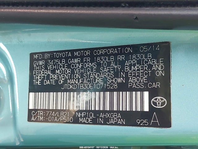 Продаж на аукціоні авто 2014 Toyota Prius C Four, vin: JTDKDTB30E1071528, номер лоту: 45104107