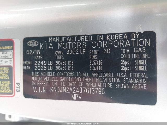Продажа на аукционе авто 2018 Kia Soul, vin: KNDJN2A24J7613796, номер лота: 45104119