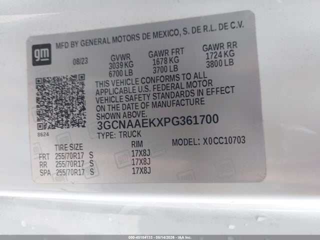 3GCNAAEKXPG361700 Chevrolet Silverado 1500 2wd Standard Bed Wt
