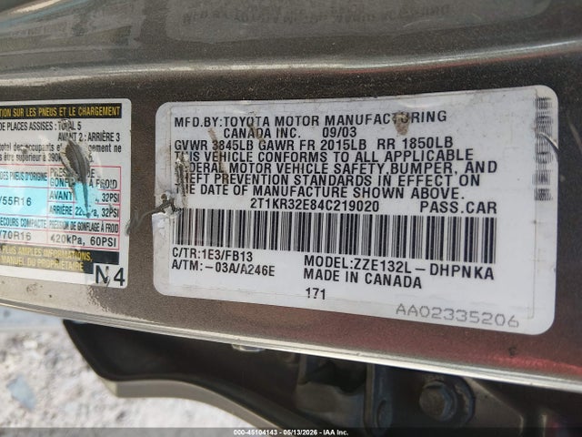 2004 Toyota Matrix Xr მანქანა იყიდება აუქციონზე, vin: 2T1KR32E84C219020, აუქციონის ნომერი: 45104143