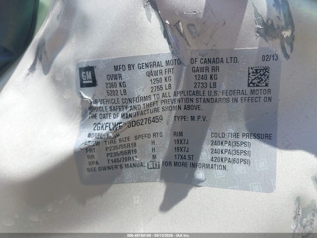 Aukcja sprzedaży 2013 Gmc Terrain Slt-2, vin: 2GKFLWE30D6276459, numer aukcji: 45104160