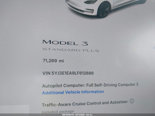 Aukcja sprzedaży 2020 Tesla Model 3 Standard Range Plus Rear-wheel Drive/standard Range Rear-wheel Drive, vin: 5YJ3E1EA9LF612886, numer aukcji: 45104178