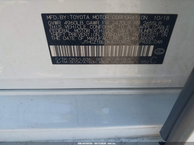 45104183 :رقم المزاد ، JTHCZ1BL0KA010975 vin ، 2019 Lexus Gs 350 F Sport مزاد بيع