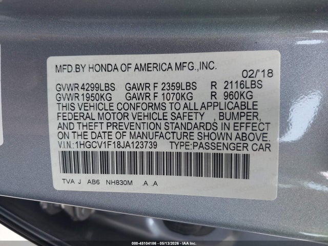 1HGCV1F18JA123739 Honda ACCORD LX