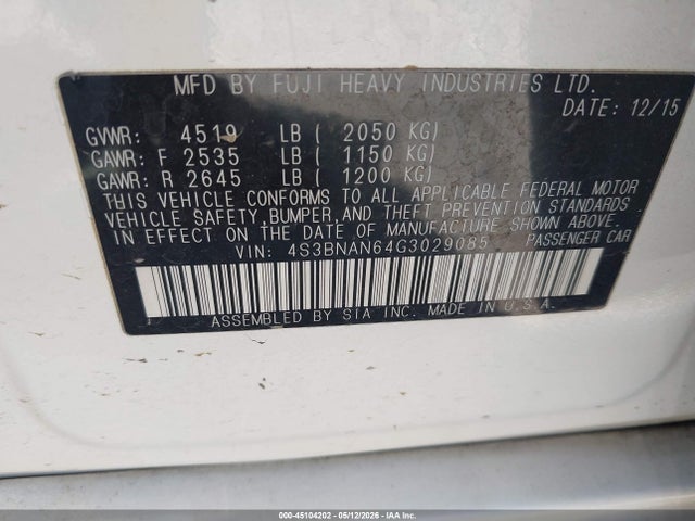 4S3BNAN64G3029085 Subaru Legacy 2.5i Limited
