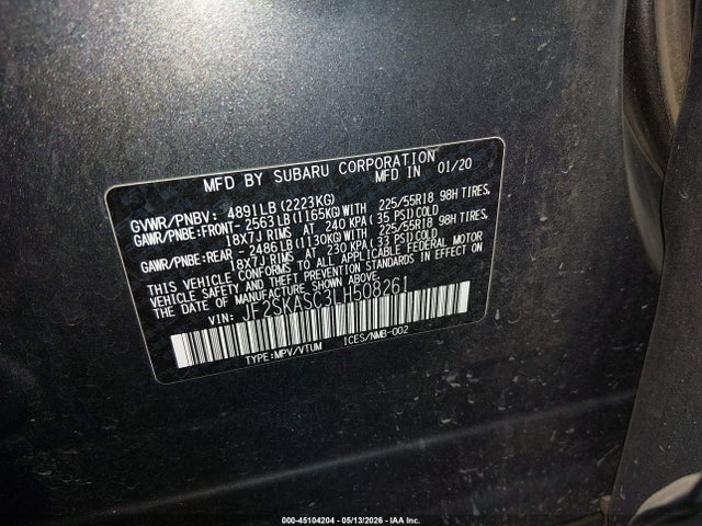 Продажа на аукционе авто 2020 Subaru Forester Limited, vin: JF2SKASC3LH508261, номер лота: 45104204