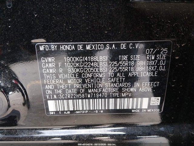 3CZRZ2H58TM719470 Honda Hr-v Awd Sport