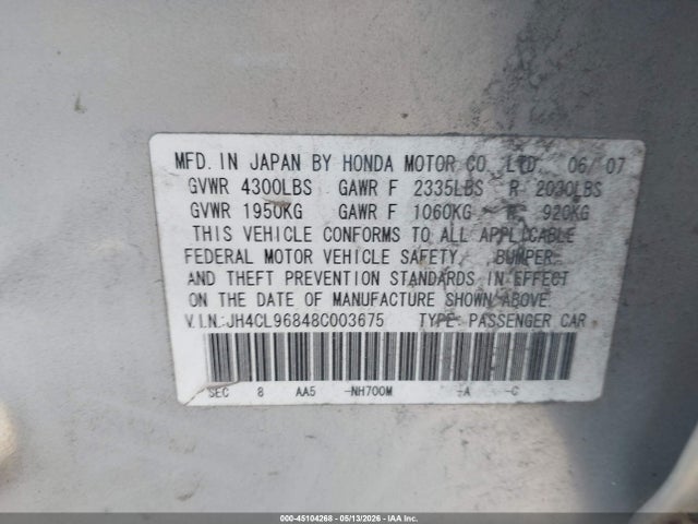 Aukcja sprzedaży 2008 Acura Tsx, vin: JH4CL96848C003675, numer aukcji: 45104268