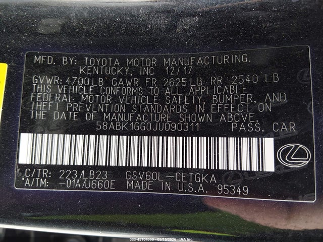 Lexus ES 350 2018 58ABK1GG0JU090311 Image 9