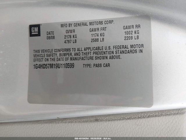 Aukcja sprzedaży 2009 Buick Lucerne Cxl, vin: 1G4HD57M19U110599, numer aukcji: 45104354
