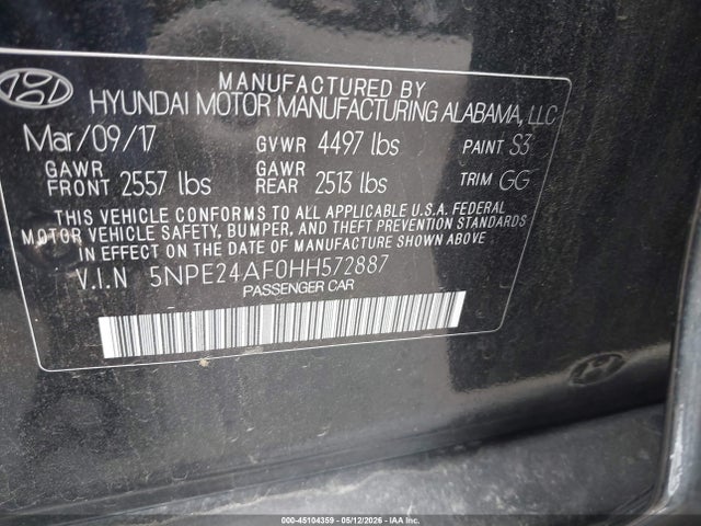 Hyundai Sonata 2017 5NPE24AF0HH572887 Image 9