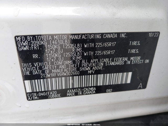 Aukcja sprzedaży 2024 Toyota Rav4 Xle, vin: 2T3W1RFV6RW302660, numer aukcji: 45104365
