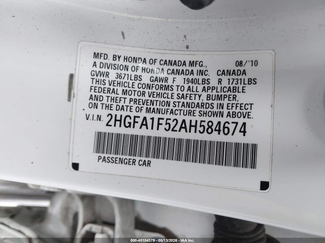 Продаж на аукціоні авто 2010 Honda Civic Lx, vin: 2HGFA1F52AH584674, номер лоту: 45104379