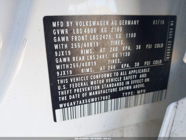 WVGAV7AX5GW017602 Volkswagen Tiguan R-line