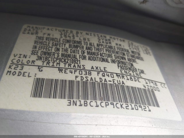 Продажа на аукционе авто 2012 Nissan Versa 1.8 S, vin: 3N1BC1CP9CK210921, номер лота: 45104391