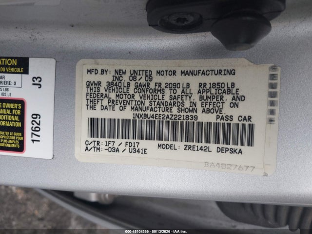 Продаж на аукціоні авто 2010 Toyota Corolla S, vin: 1NXBU4EE2AZ221839, номер лоту: 45104399