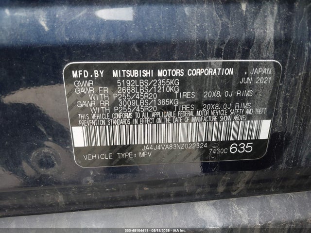 Aukcja sprzedaży 2022 Mitsubishi Outlander Sel 2.5 S-awc/sel Launch Edition S-awc/sel Special Edition S-awc, vin: JA4J4VA83NZ022324, numer aukcji: 45104411