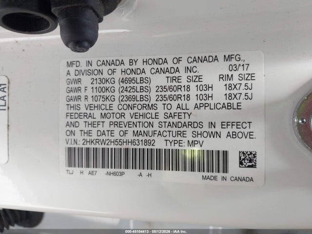 Aukcja sprzedaży 2017 Honda Cr-v Ex, vin: 2HKRW2H55HH631892, numer aukcji: 45104413