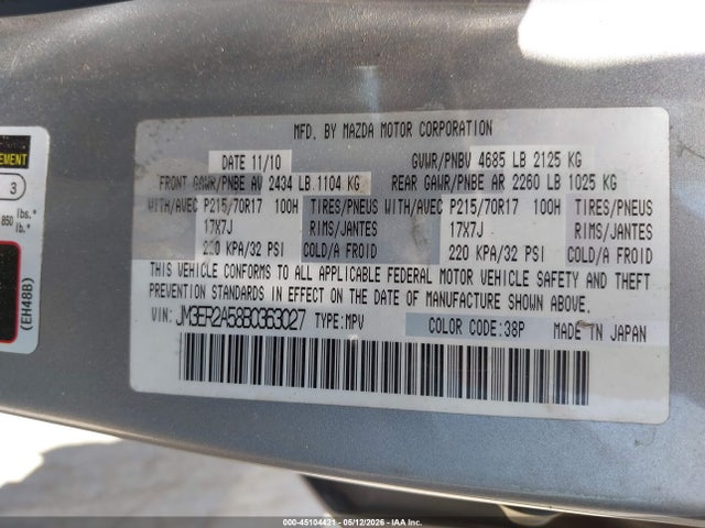 Auction sale of the 2011 Mazda Cx-7 I Sv, vin: JM3ER2A58B0363027, lot number: 45104421