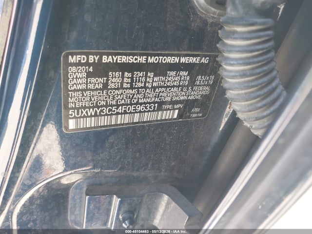 2015 Bmw X3 Xdrive28d მანქანა იყიდება აუქციონზე, vin: 5UXWY3C54F0E96331, აუქციონის ნომერი: 45104463