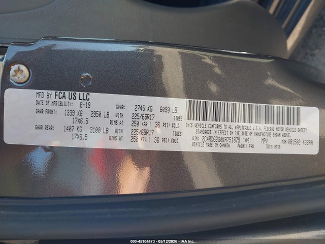 Продаж на аукціоні авто 2019 Dodge Grand Caravan Se 35th Anniversary Edition, vin: 2C4RDGBG0KR751879, номер лоту: 45104473