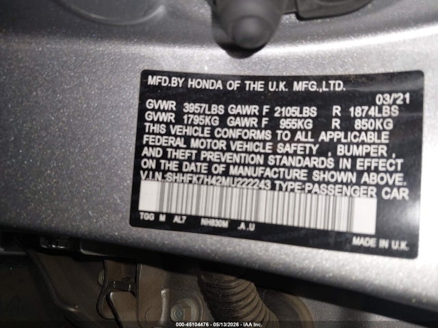 SHHFK7H42MU222243 Honda Civic Sport