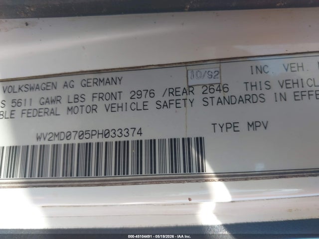 Aukcja sprzedaży 1993 Volkswagen Eurovan Mv, vin: WV2MD0705PH033374, numer aukcji: 45104491