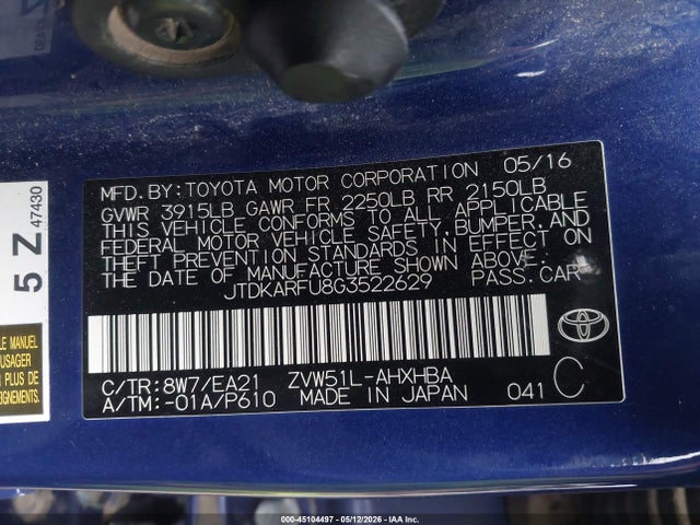 Toyota Prius Three Touring 2016 JTDKARFU8G3522629 Image 9