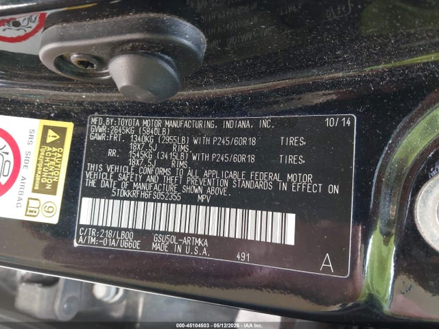 5TDKKRFH6FS052355 Toyota Highlander Xle V6