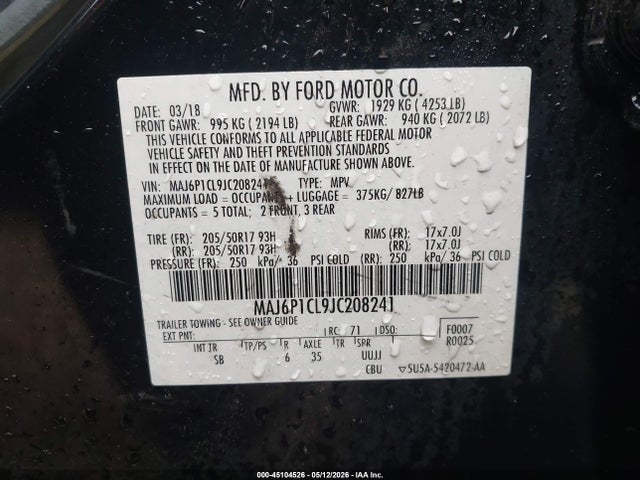 Продаж на аукціоні авто 2018 Ford Ecosport Ses, vin: MAJ6P1CL9JC208241, номер лоту: 45104526