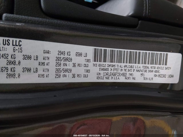 Jeep Grand Cherokee Altitude 2015 1C4RJEAG6FC914922 Image 9