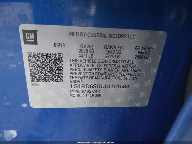 1G1RD6S51JU151584 Chevrolet Volt Premier