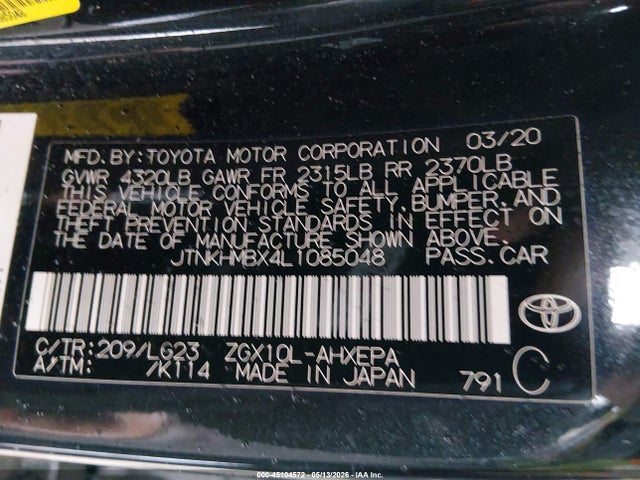 Aukcja sprzedaży 2020 Toyota C-hr Limited, vin: JTNKHMBX4L1085048, numer aukcji: 45104572