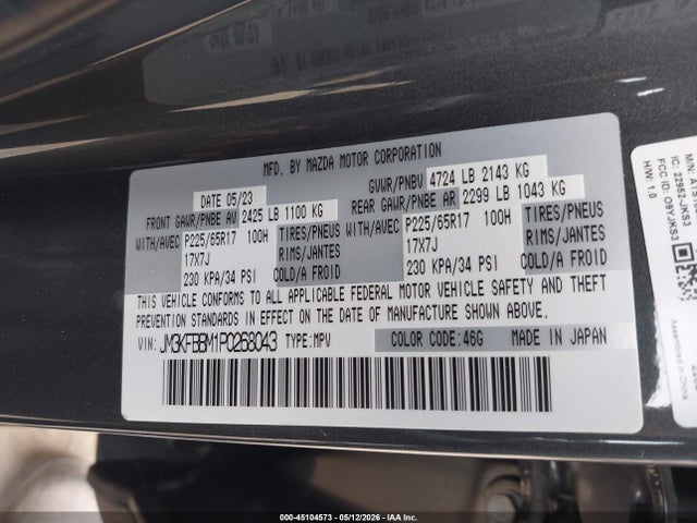 45104573 :رقم المزاد ، JM3KFBBM1P0268043 vin ، 2023 Mazda Cx-5 2.5 S Select مزاد بيع