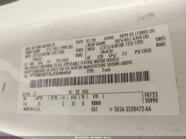 Ford F-250 Xlt 2020 1FT8W2BT5LED98494 Image 9